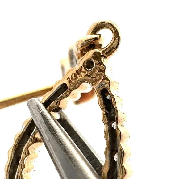 Designer 10k Yellow Gold Diamond Pave Teardrop Cut Out Dangle Drop Earrings
